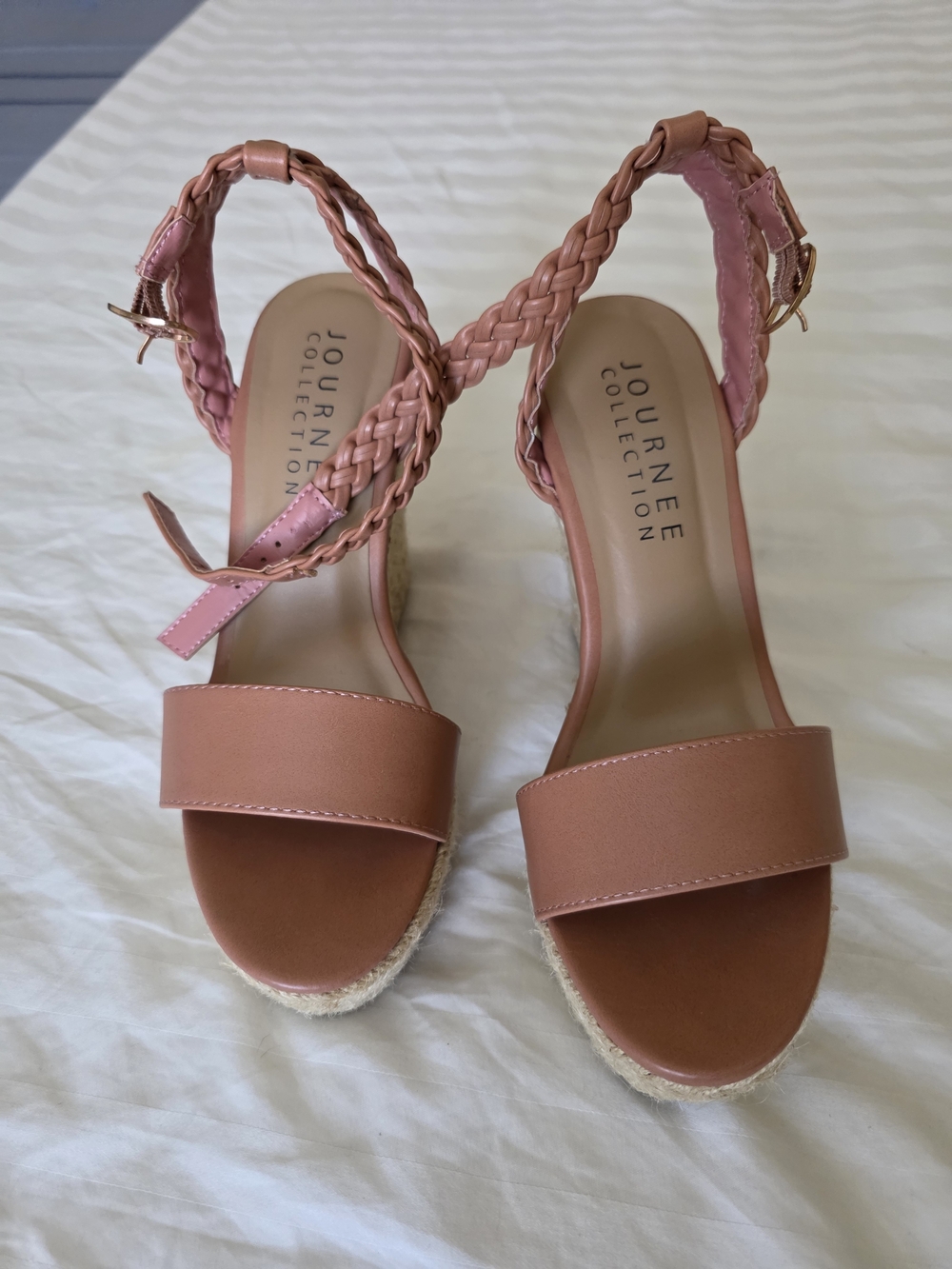 Journee Collection Women’s Pink Braided Espadrille Wedge Sandals